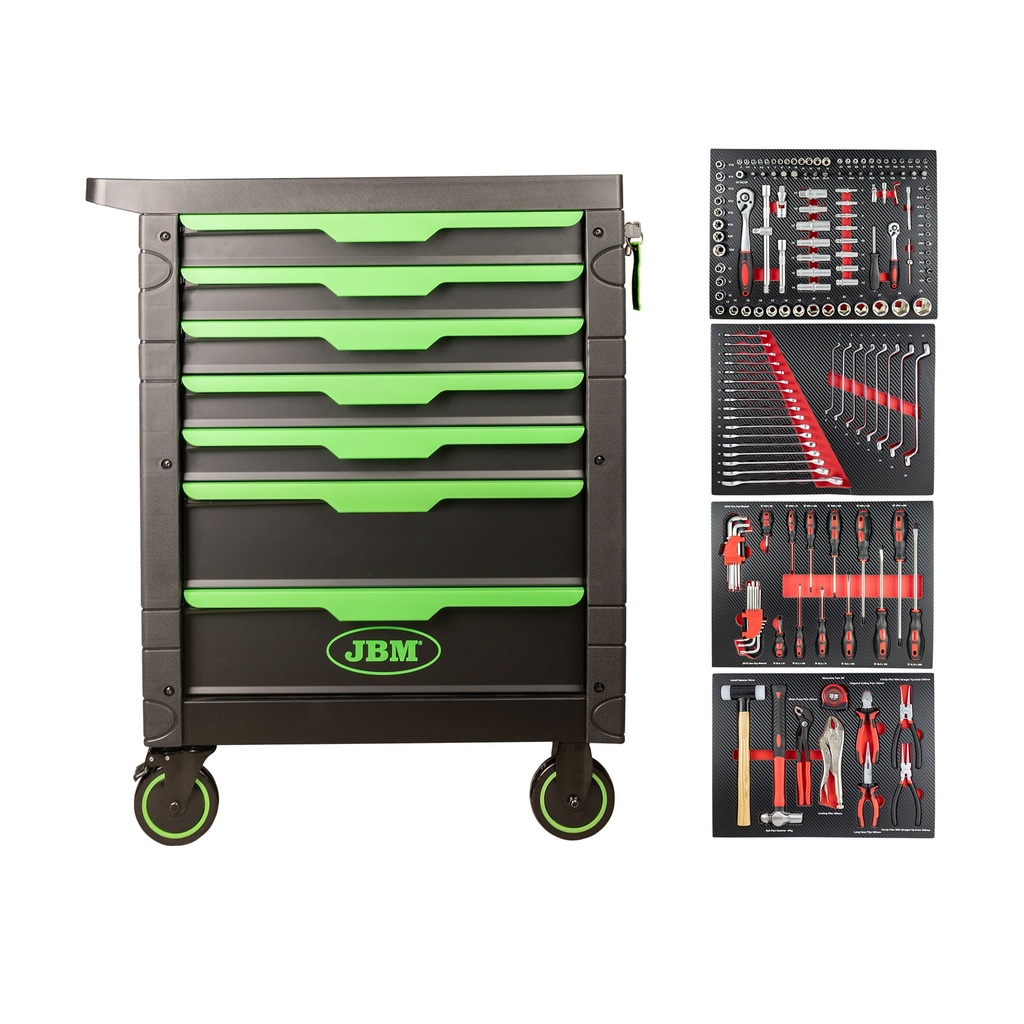 SERVANTE D'OUTILS 7 TIROIRS VERD AVEC MODULES ROUGES 