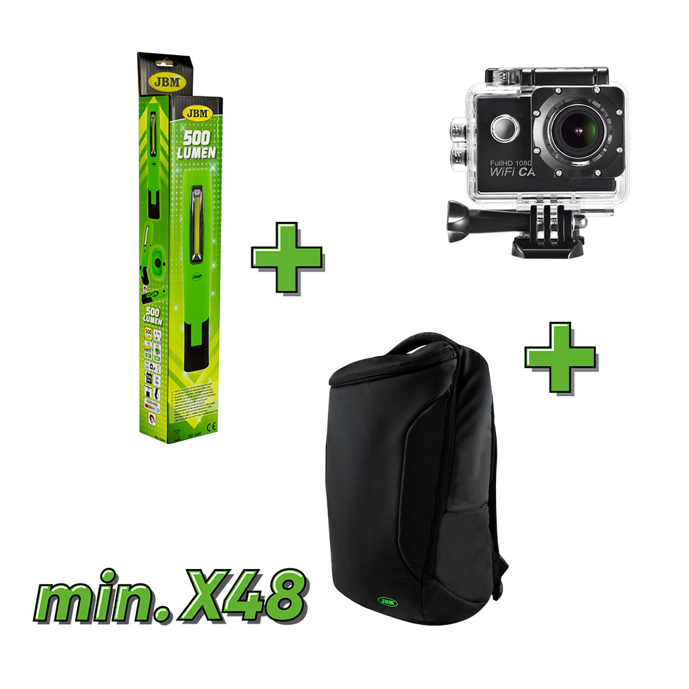 PROMO-53466: X48 BALADEUSE D´ATELIER + X1 CAMÉRA DE SPORT + X1 SAC À DOS JBM