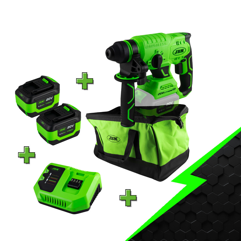 PROMO ÉLECTRIQUE AVEC MARTEAU PERCUTEUR 60023 + BATTERIE 6.0AH + CHARGEUR 20V + SAC