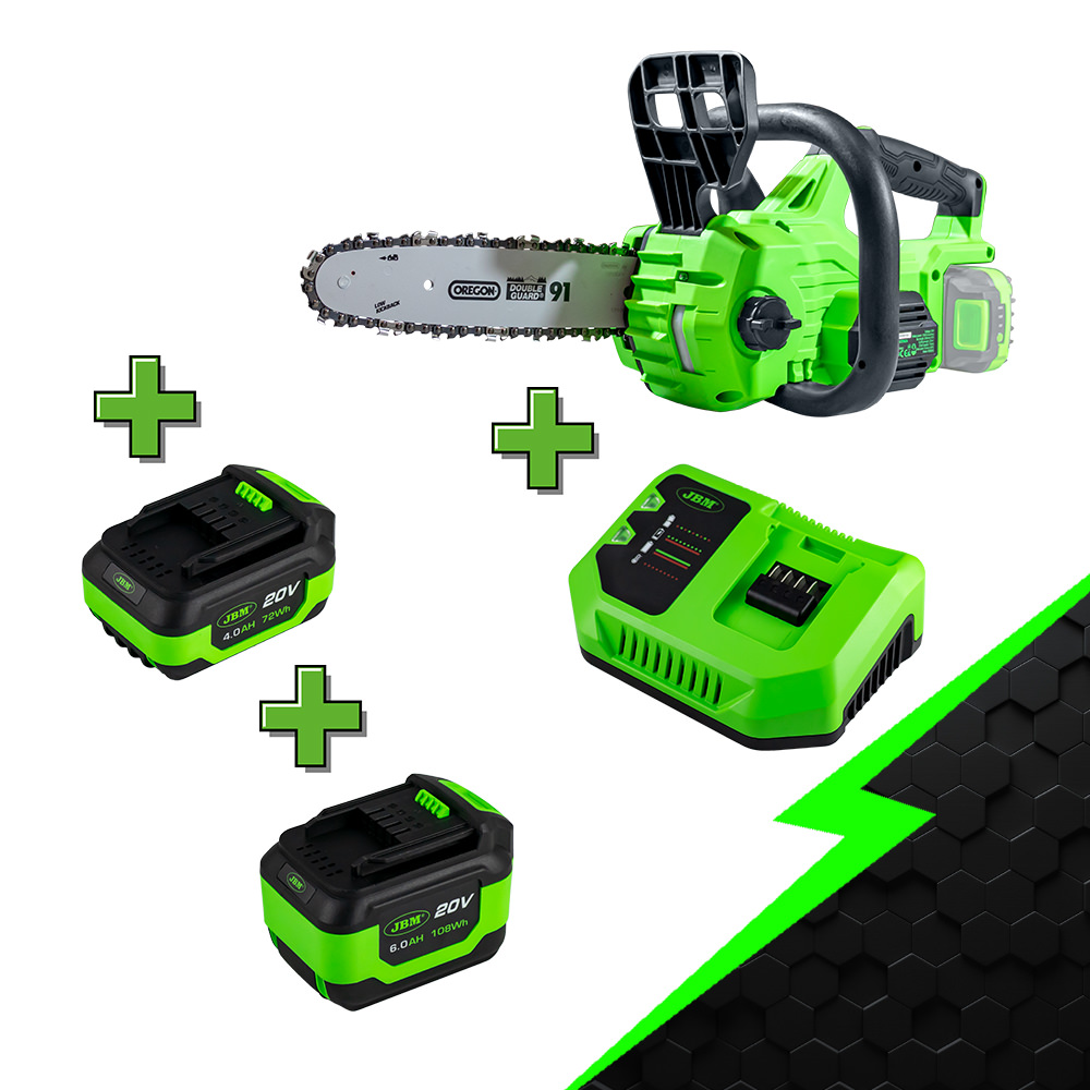 KIT SPÉCIAL JARDIN :TRONÇONNEUSE  + BATTERIE 4AH + 6AH + CHARGEUR