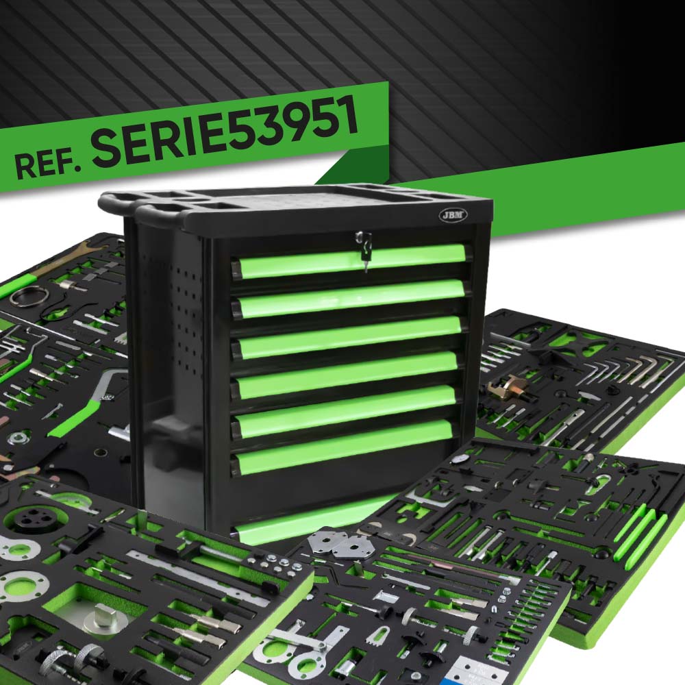 SERIE53951 ARMOIRE À 7 TIROIRS, VERTE, AVEC JEU D’OUTILS POUR RÉGLER LA SYNCHRONISATION