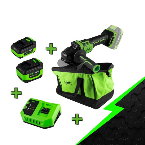 PROMO ÉLECTRIQUE AVEC MEULEUSE 125MM + BATTERIE 4.0AH + BATTERIE 6.0AH + CHARGEUR 20V +SAC 