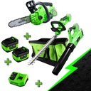 KIT SPÉCIAL JARDIN : TAILLE-HAIE + TRONÇONNEUSE + SOUFFLEUR + BATTERIE + CHARGEUR