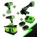 PROMO ELÉCTRIQUE: PERCEUSE + CLÉ À CHOC + MEULEUSE + 2 BATTERIES + CHARGEUR + SAC À DOS 