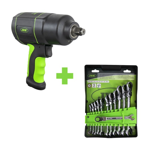 SERIE375: X10 JEU DE 12 CLÉS MIXTES 51318 + X10 CLÉ À CHOC  1/2" 1200NM 53608