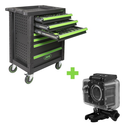 PROMO SERVANTE D'OUTILS 7 TIROIRS - VERD 53904 + CAMÉRA DE SPORT 53865