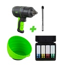 53608 CLÉ À CHOC 1/2" + 51127 CLÉ DYNAMOMÉTRIQUE+ 52338 JEU DE 4 DOUILLES + 52466 BOL