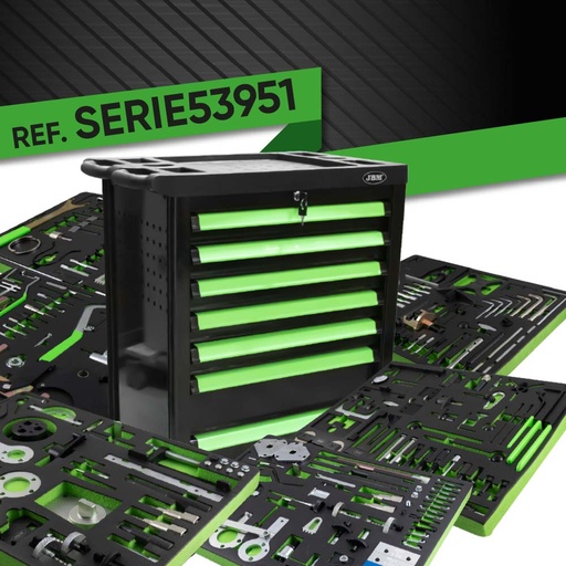 SERIE53951 ARMOIRE À 7 TIROIRS, VERTE, AVEC JEU D’OUTILS POUR RÉGLER LA SYNCHRONISATION